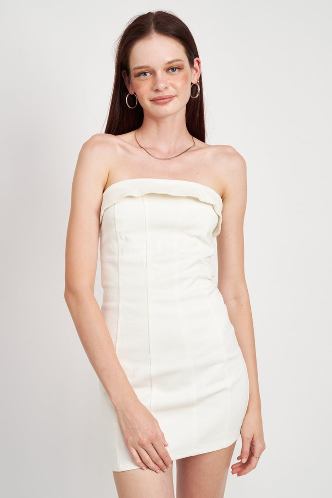 Off White Strapless Mini Dress