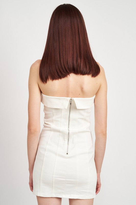 Back view - Off White Strapless Mini Dress