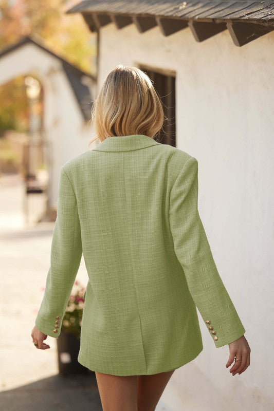 Back View - Pale Lime Relaxed Tweed Blazer