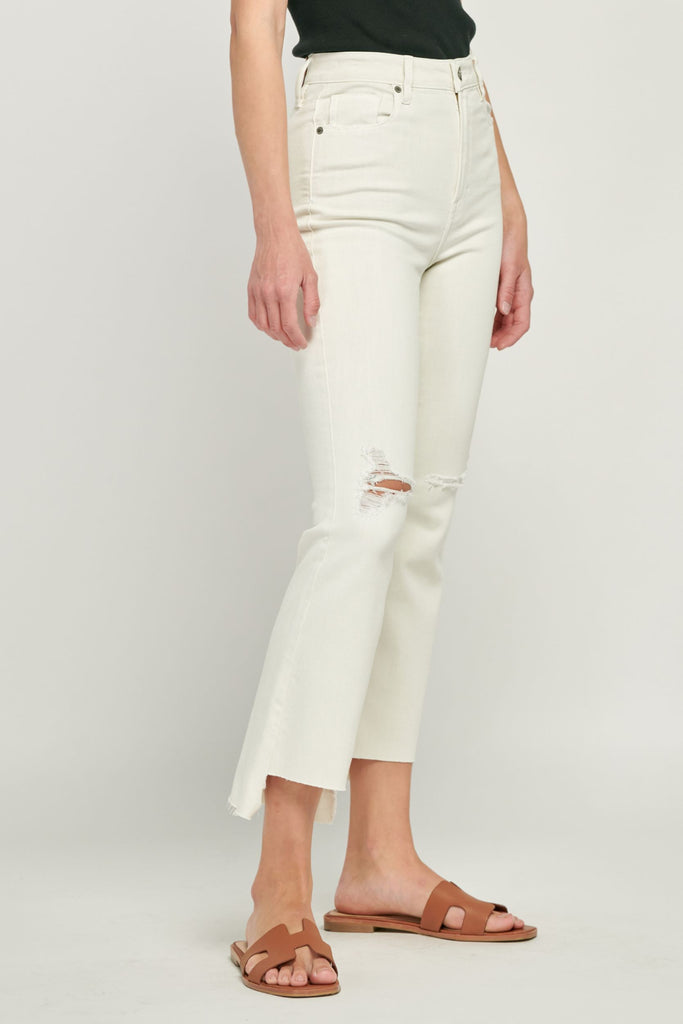 Side View - Heidi Sea Salt Hem Cropped Flare Jeans