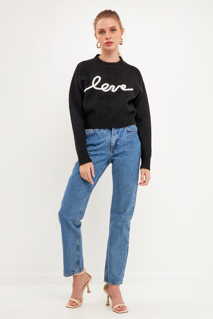 Pearl Embellished Love Sweater with Jeans