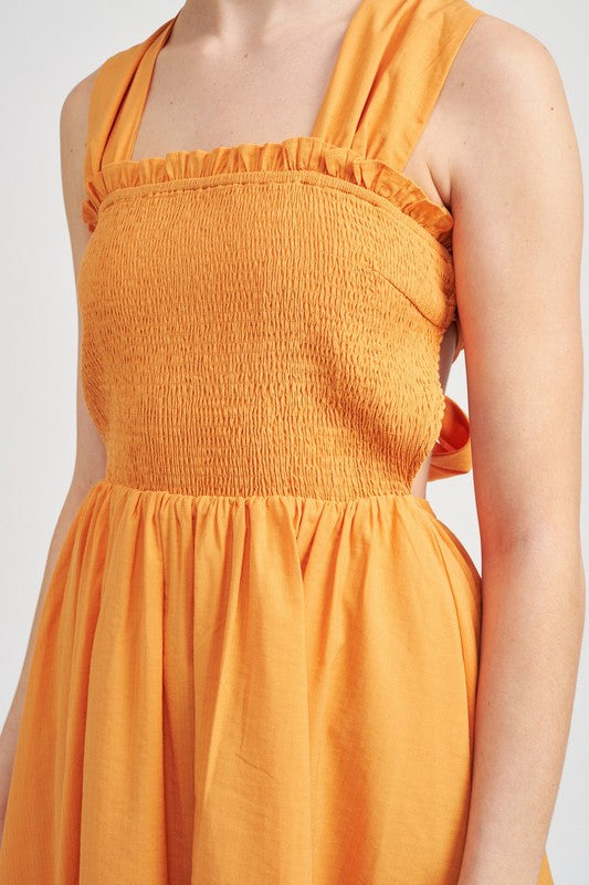 Orange Smocked Mini Dress