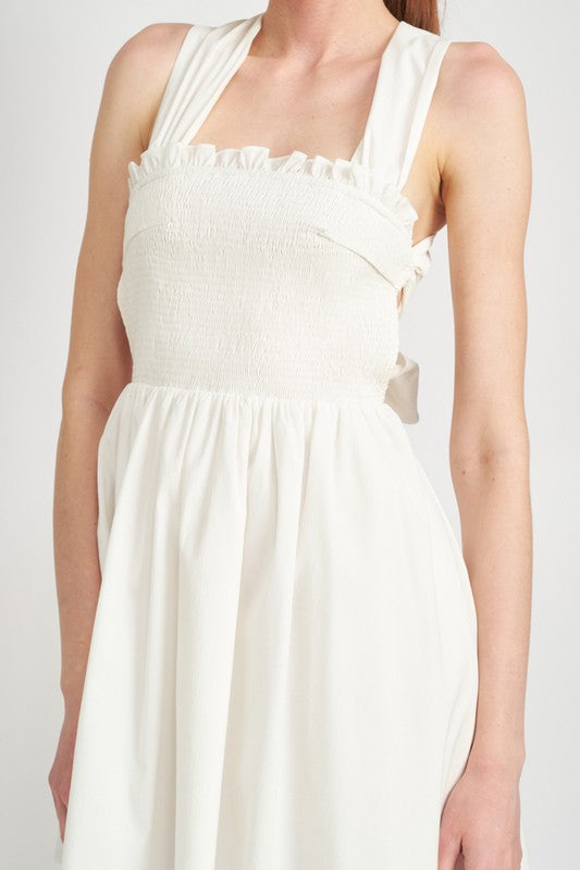 Close Up - White Tie Back Smocked Mini Dress