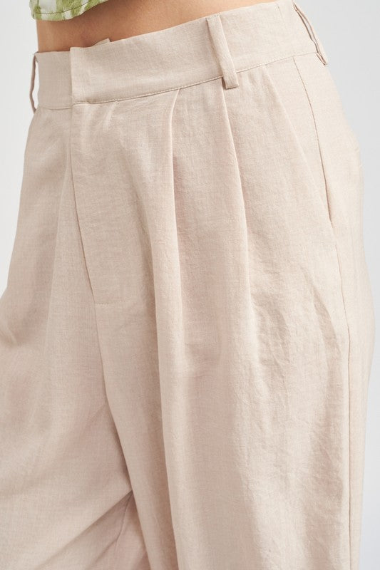 Close Up View - Natural Linen Wide Leg Pants