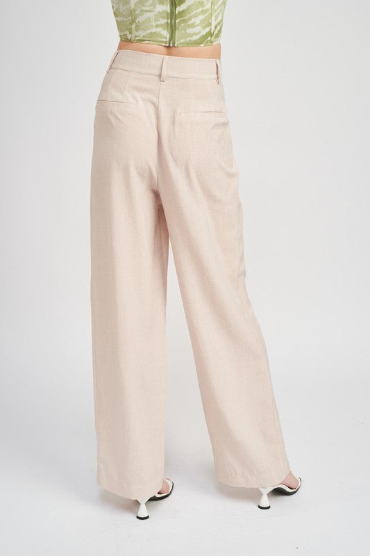 Back View - Natural Linen Wide Leg Pants