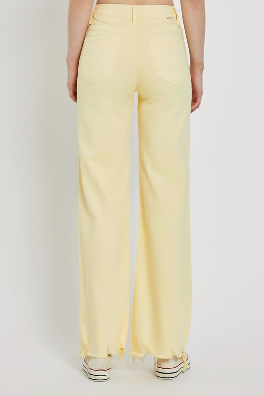 back view - Pale Yellow High Rise Wide Jeans
