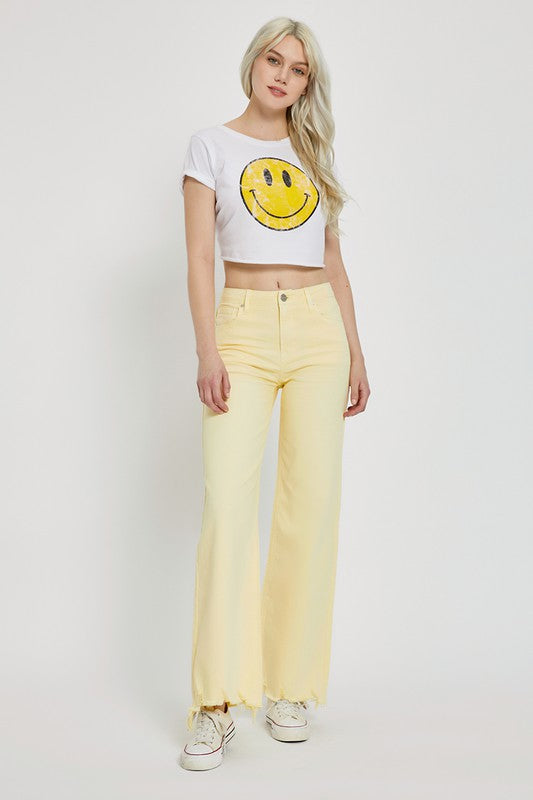 full view - Pale Yellow High Rise Wide Jeans