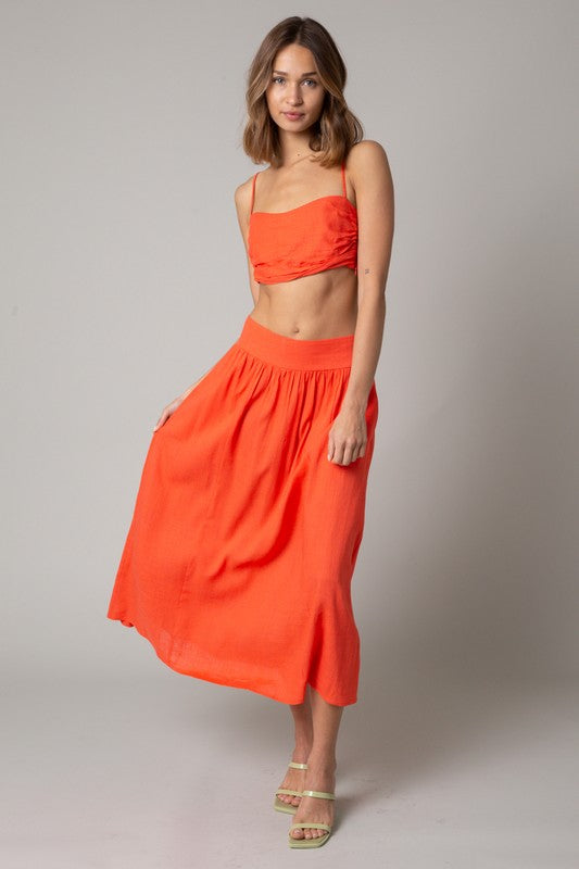 Orange Sally Midi Skirt with Crop Top