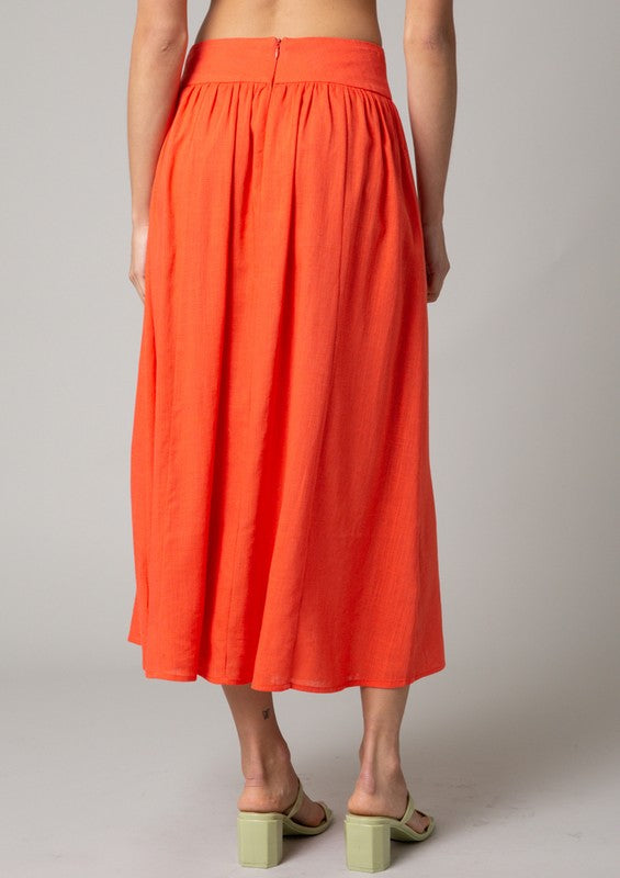 Back View - Orange Sally Midi Skirt