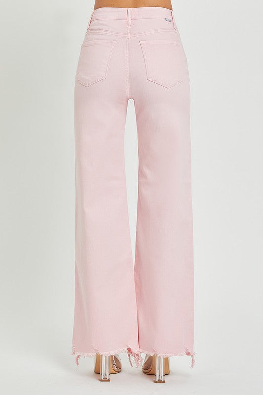 back view - Light Pink High Rise Wide Jeans