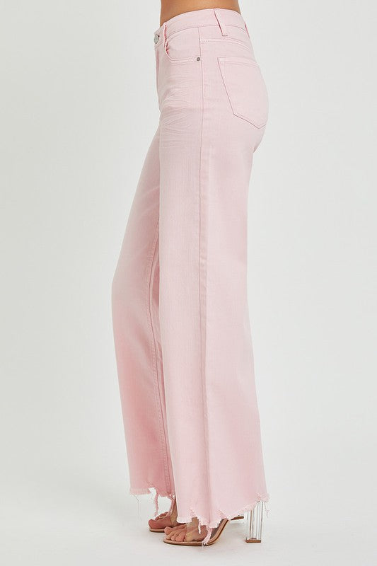 side view - Light Pink High Rise Wide Jeans
