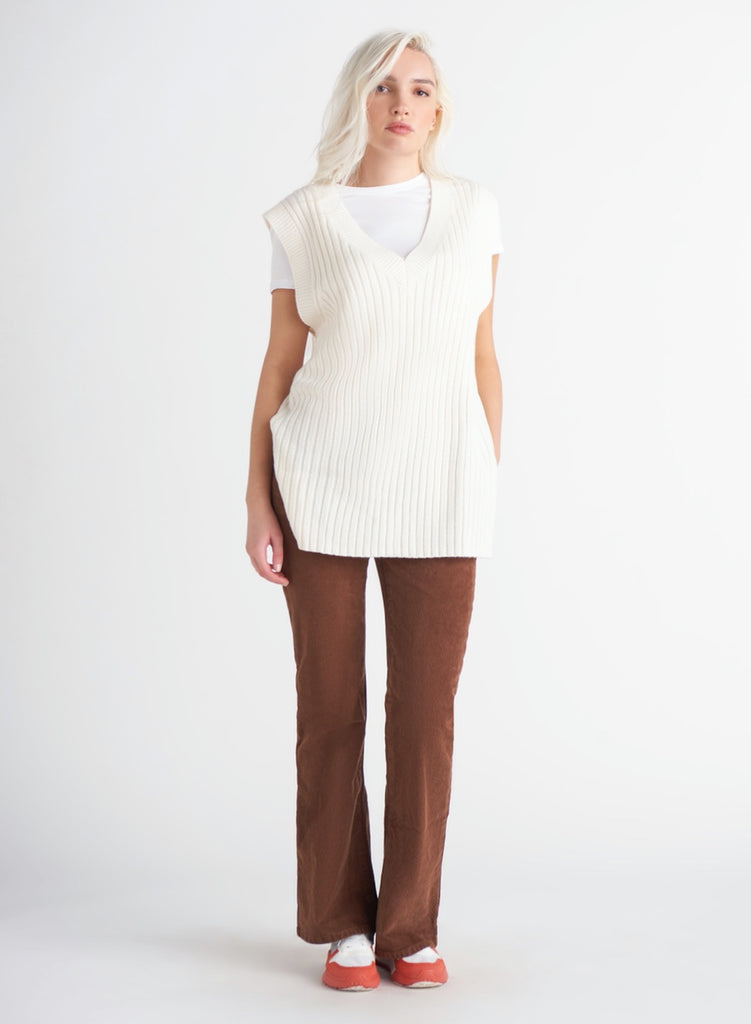 Ivory Rib Knit Sweater Vest