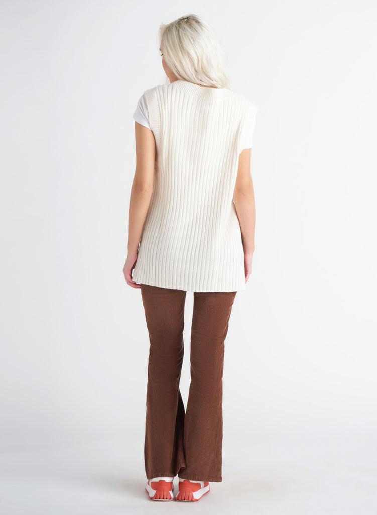 Back View - Ivory Rib Knit Sweater Vest
