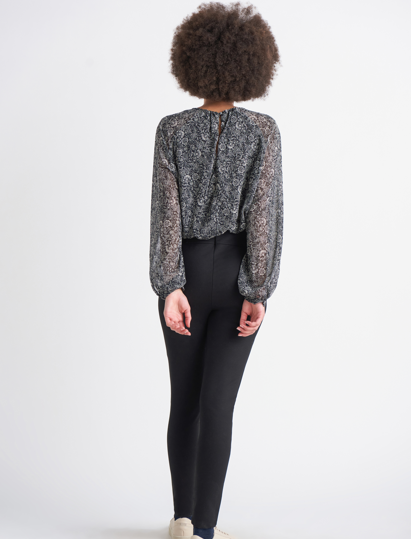 Back View - Black Floral Long Sleeve Top