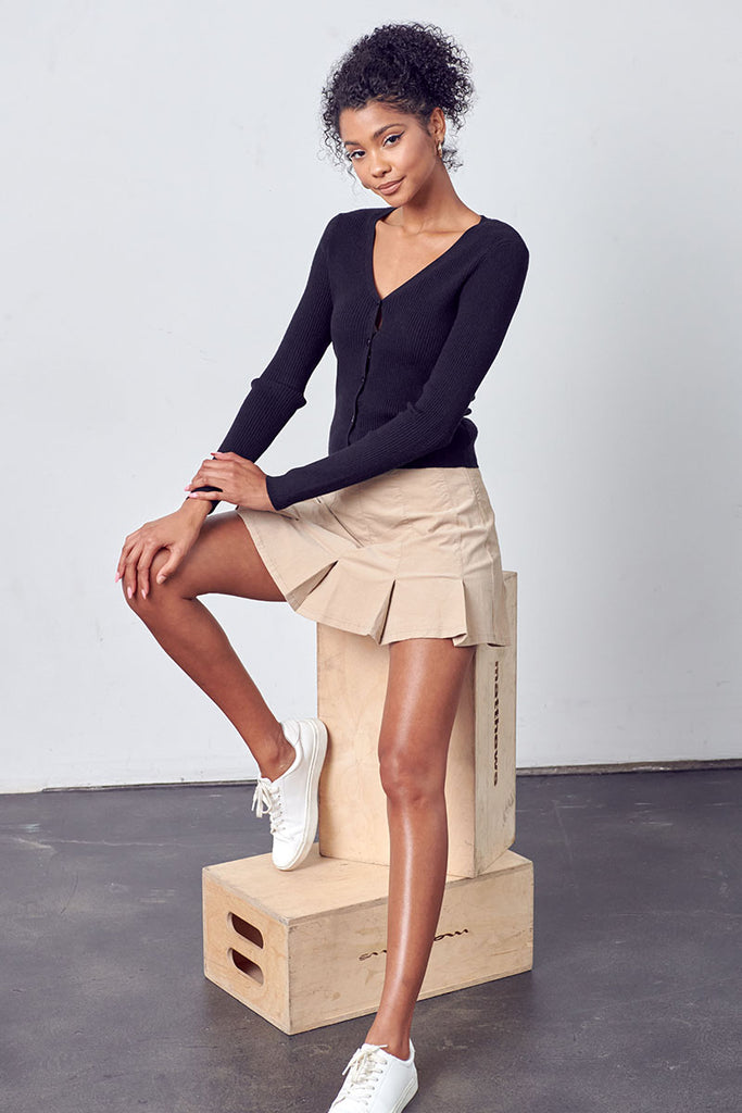 Ribbed Knit Cardigan Black with Skirt