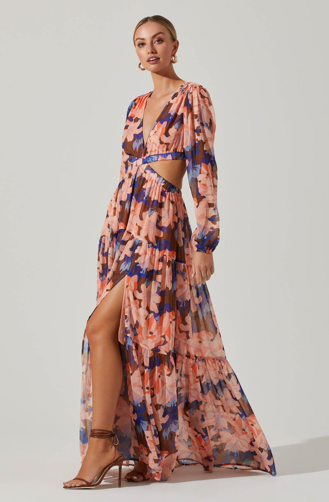 Full Side View - Lively Floral Maxi Dress