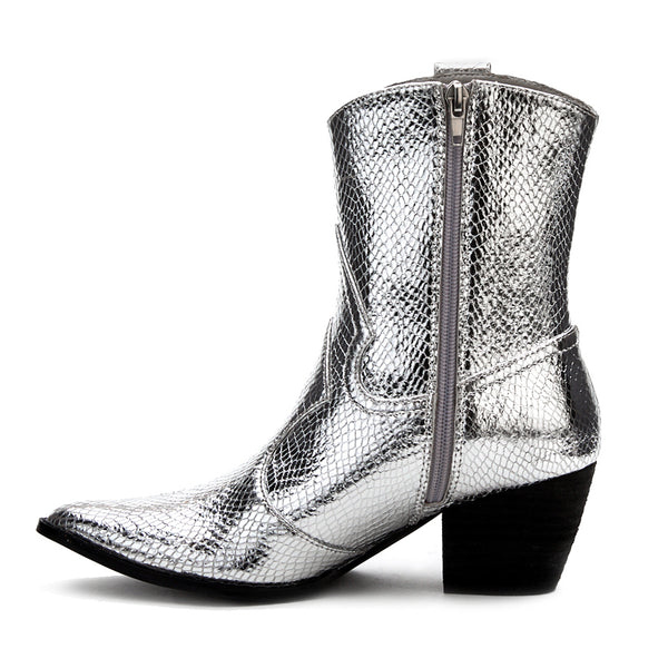 Bambi Silver Snake Boot - zipper side