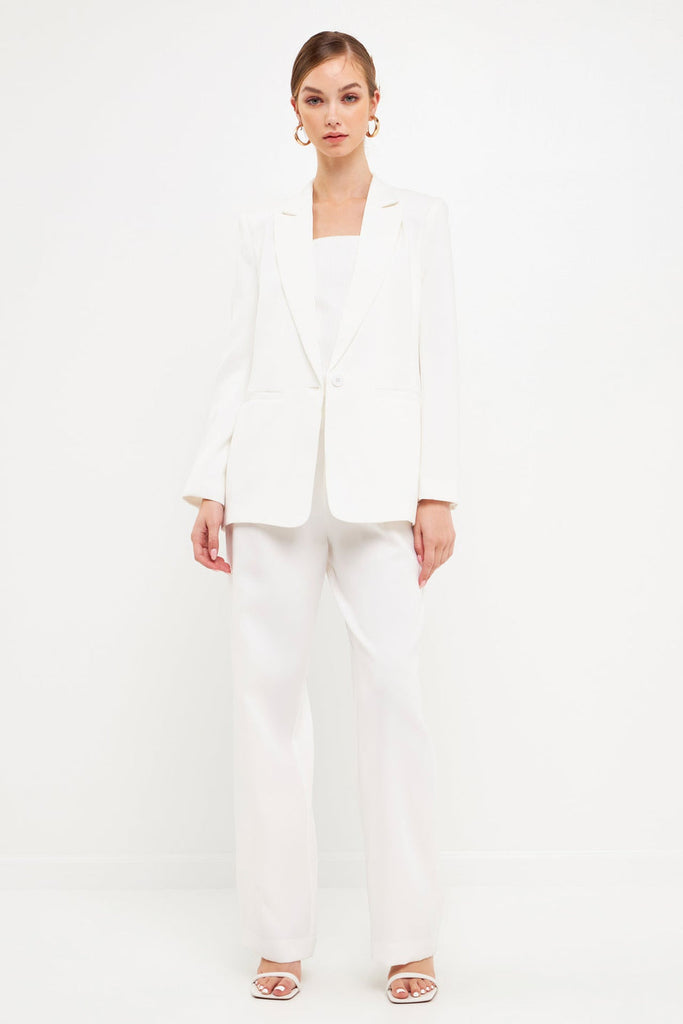 Front View - True White Single Breasted Blazer