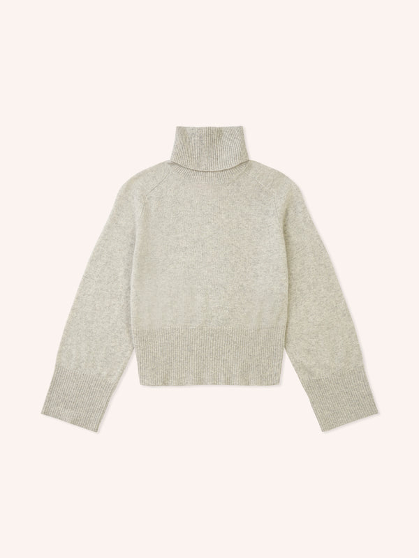 Flat View - Fluffy Grey Bela Roll Neck Sweater