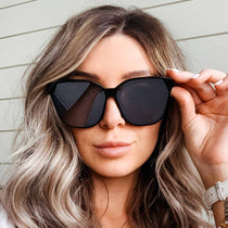 Model with Gia Black Grey Sunglasses