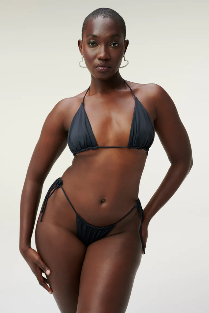 Front View - Black Tiny Ties Bikini Top