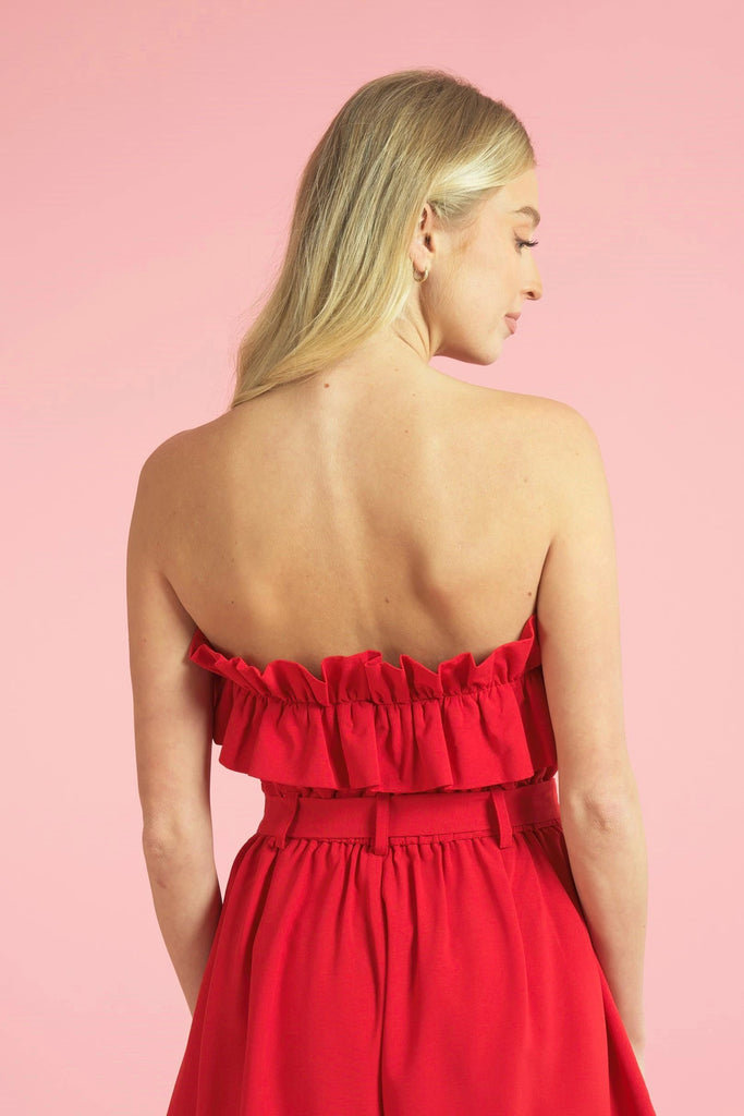 Back View - Red Ruffled Crop Top