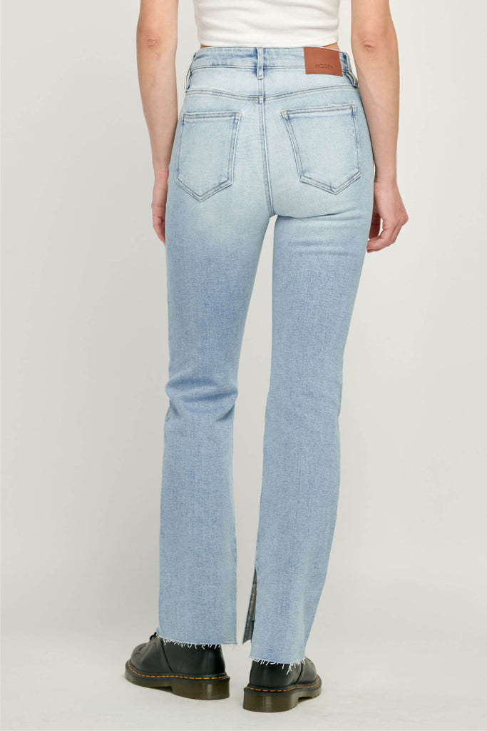 Back View - Ryan Light Wash Side Slit Bootcut Jeans