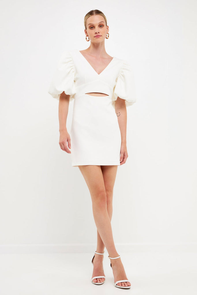 Full View - White Puff Sleeve Mini Dress