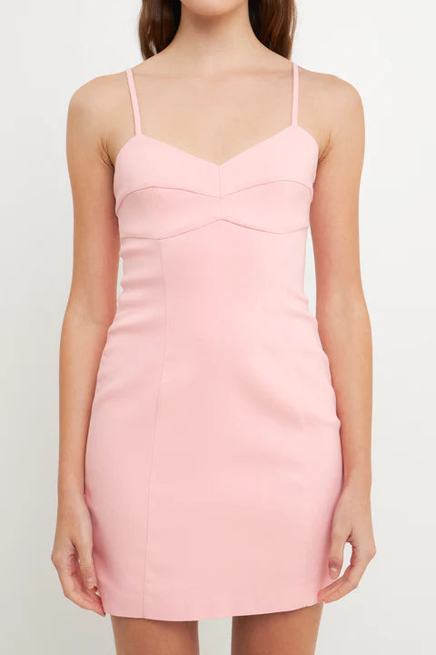Close up View - Pink Stretch Fitted Mini Dress