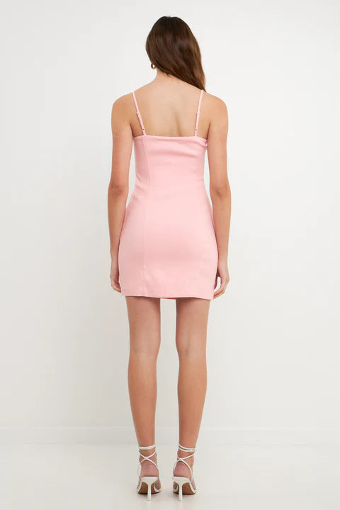 Back View - Pink Stretch Fitted Mini Dress