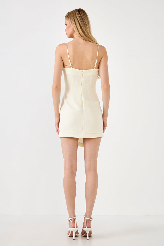 Back View - Ivory Wrapped Detail Mini Dress