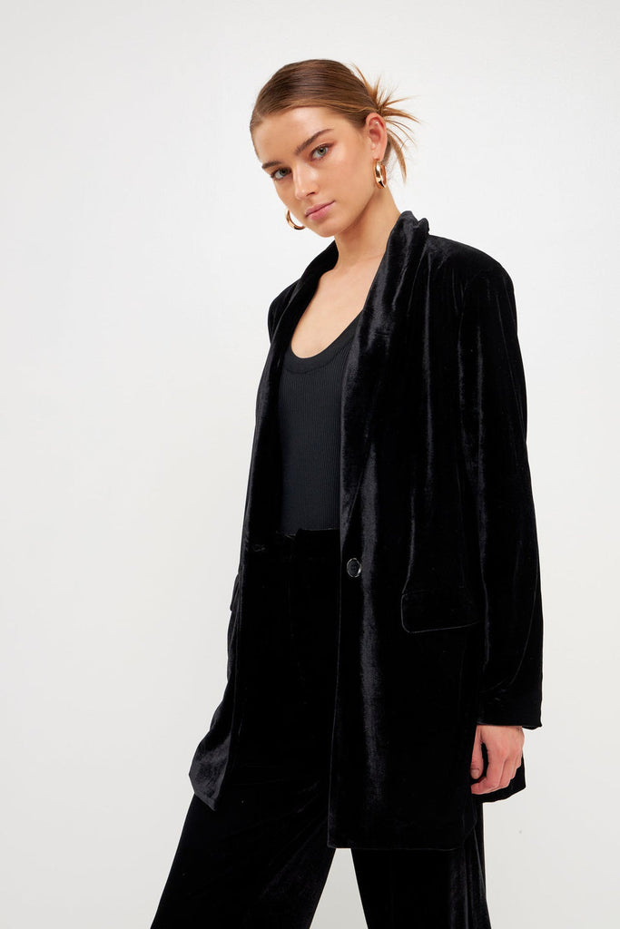 Side View - Black Velvet Single Breast Blazer