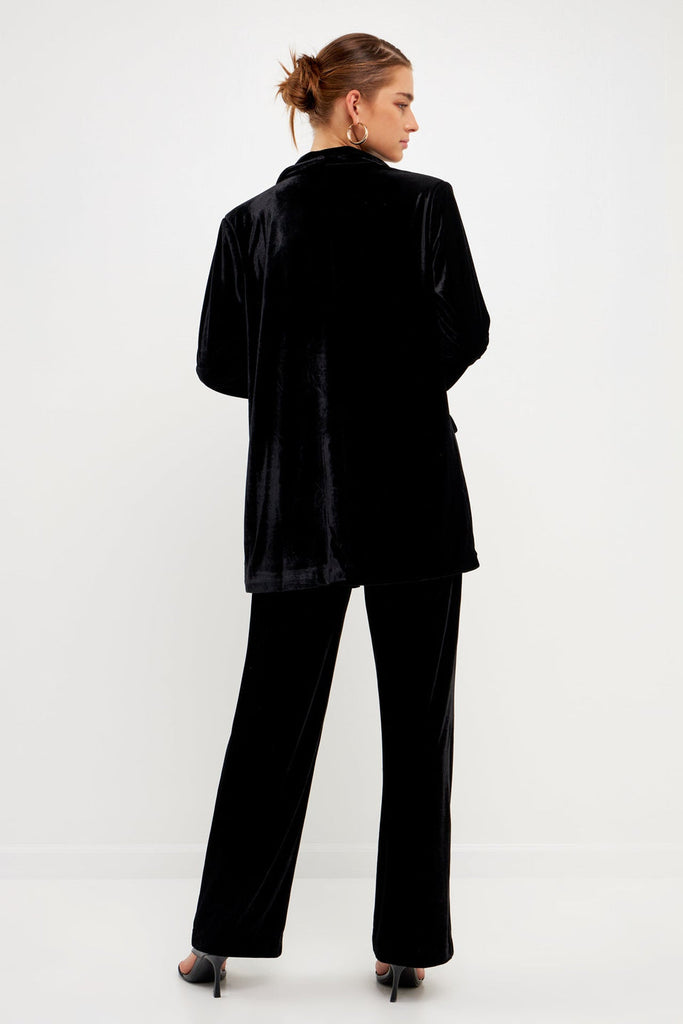 Back View - Black Velvet Single Breast Blazer