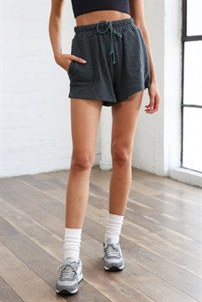 Dark Teal High Waisted Woven Shorts with Shoes