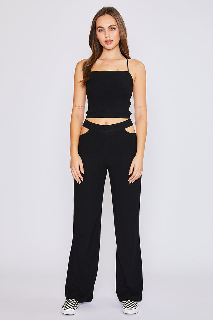 Side Cut Out Low Rise Pants Black