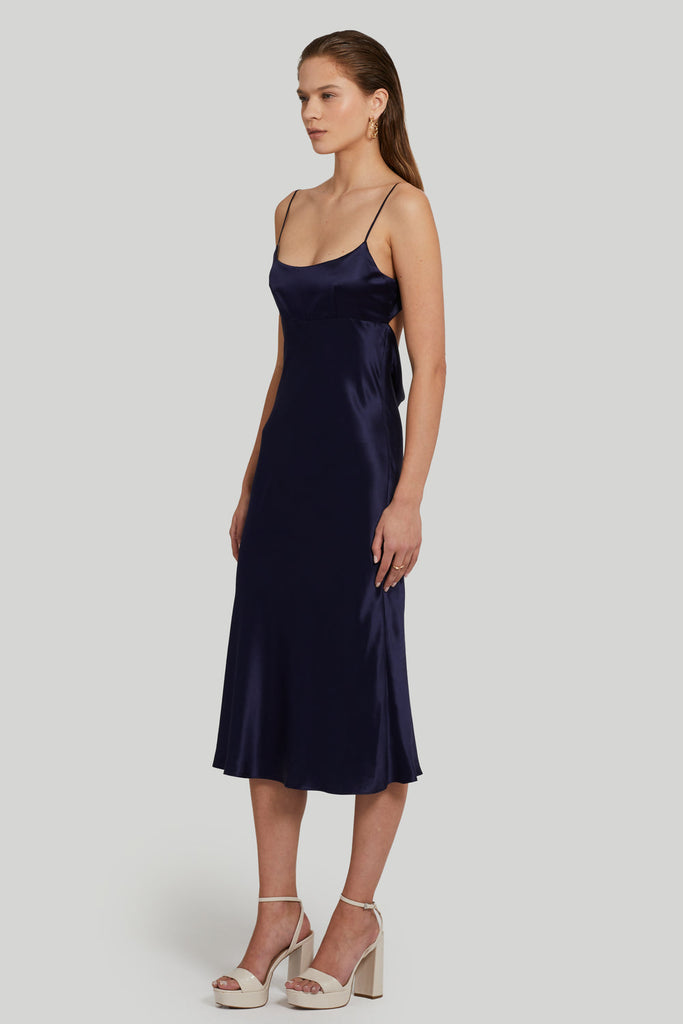 Dark blue silk midi dress