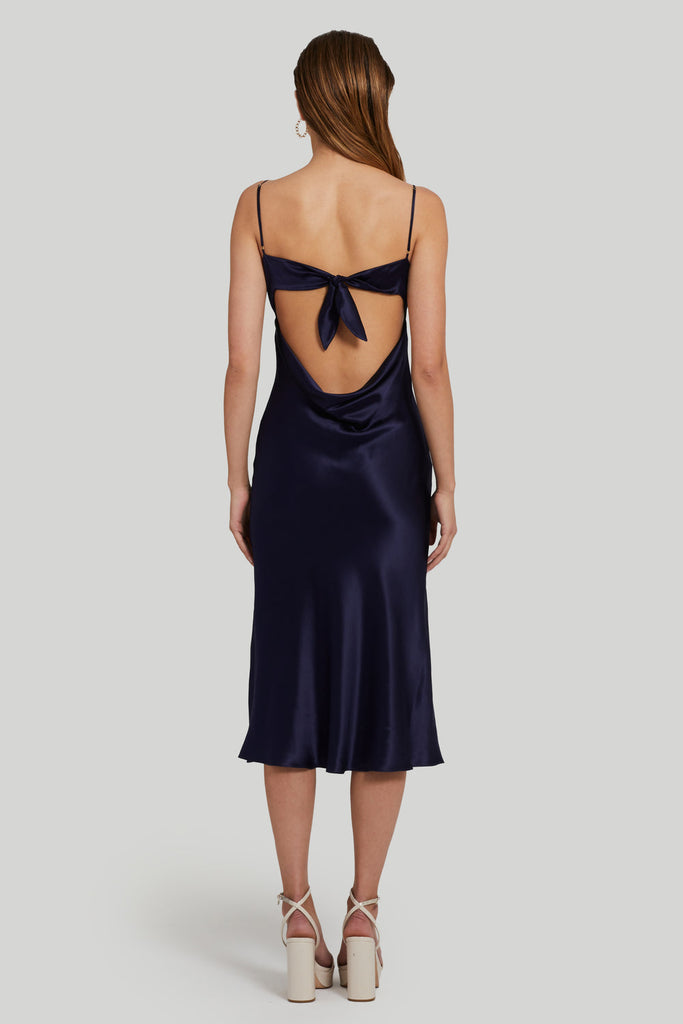 Back View - Imperial Blue Breeze Silk Midi Dress