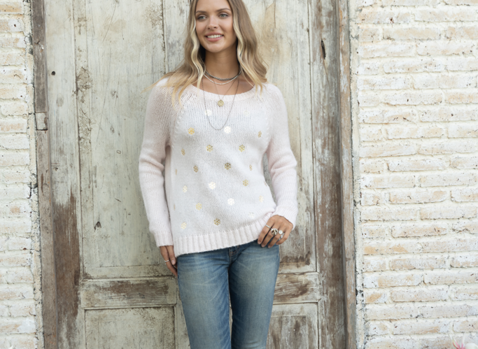 Metallic Snowflake Sweater with Jeans