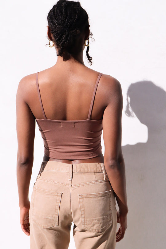 Back View - Kyla Dark Nude Double Layer Crop Top