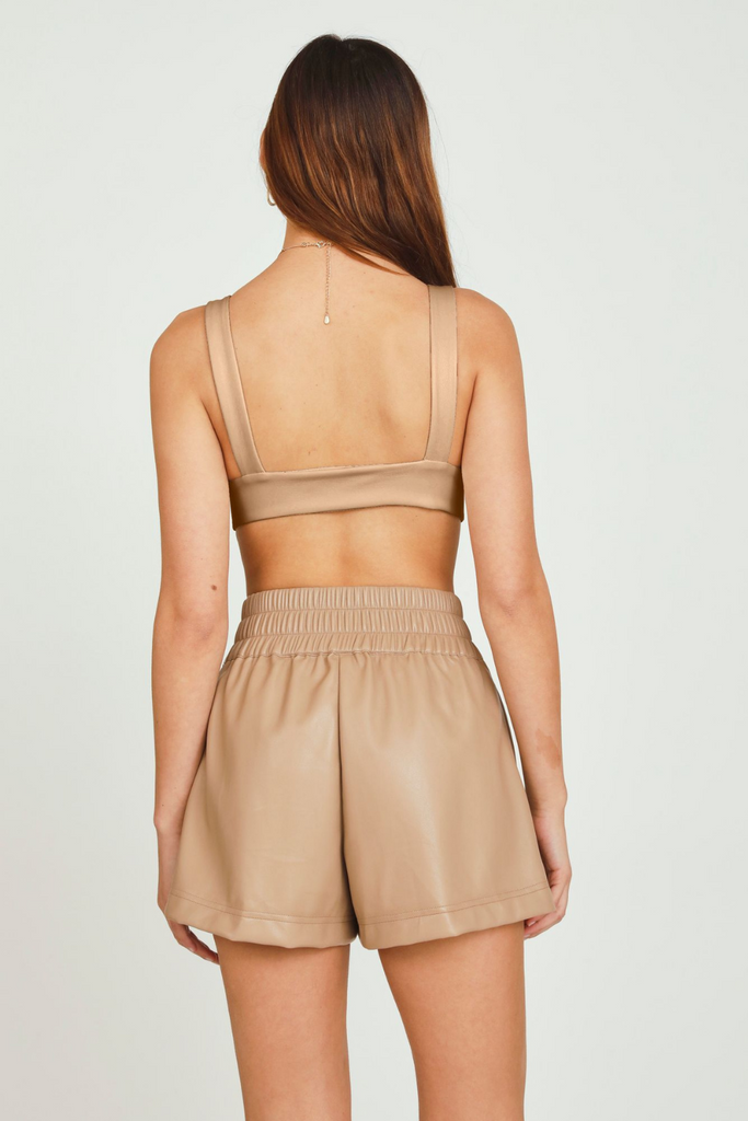 Back View - Toffee Faux Leather Bra Top