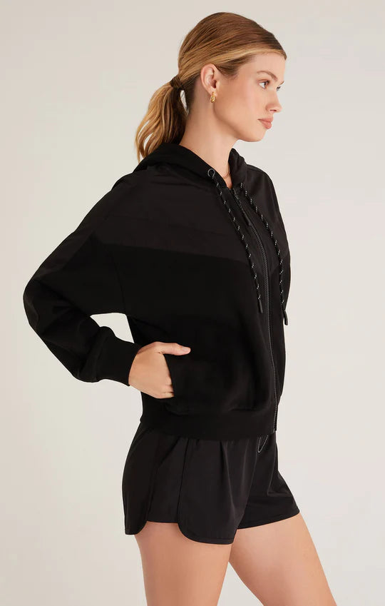 Side View - Black Good Sport Nylon Mix Hoodie