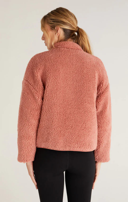 Back View - Pink Cedar On The Go Reversible Quilted Sherpa Jacket