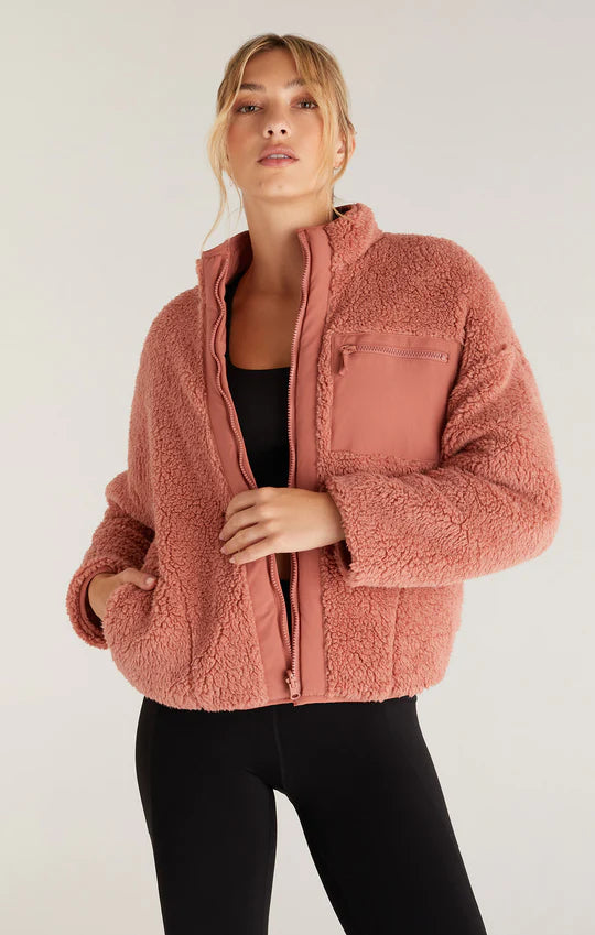 Pink Cedar On The Go Reversible Quilted Sherpa Jacket