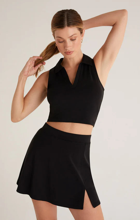 Black Team Player Collar Cropped Tank