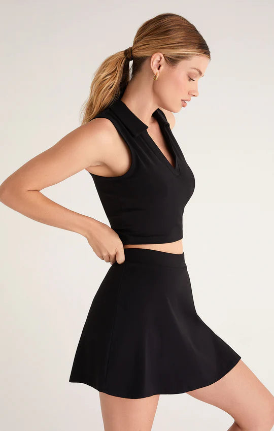 Side View - Black Team Player Collar Cropped Tank