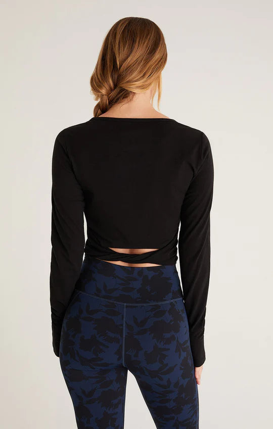 Back View - Black Wrap It Up Long Sleeve Top