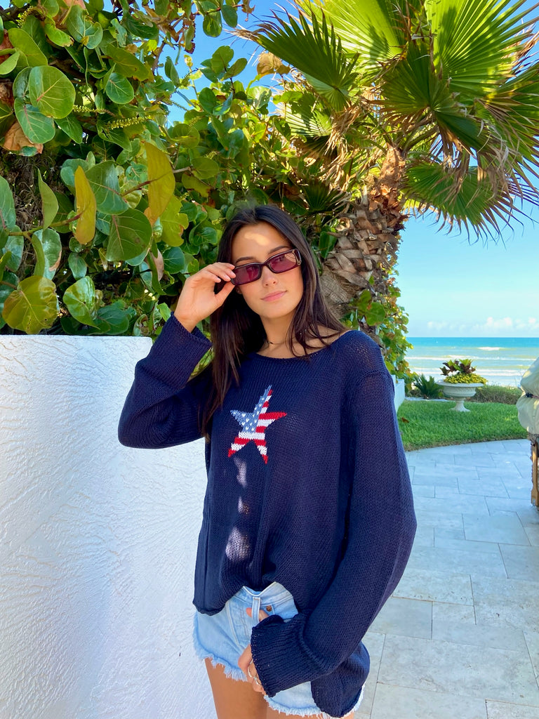 Star Flag Crew Indigo Sweater
