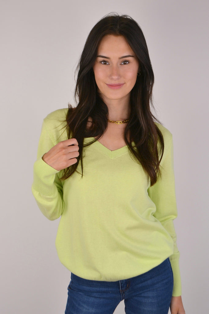 Lime Cashmere V Neck Sweater