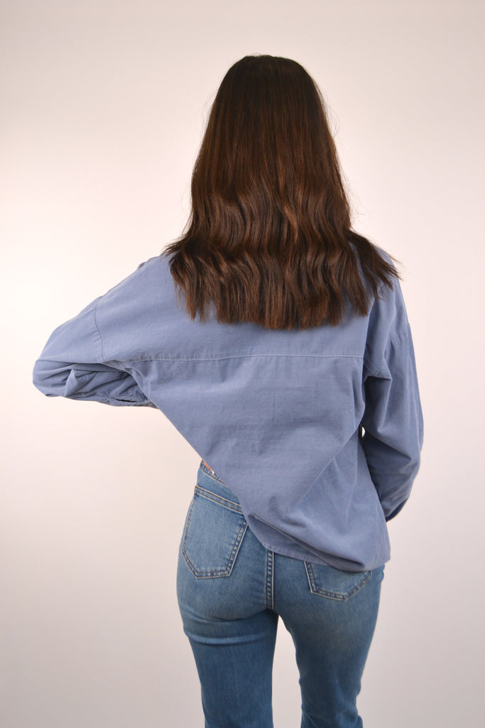 Back View - Dusty Blue Corduroy Shacket