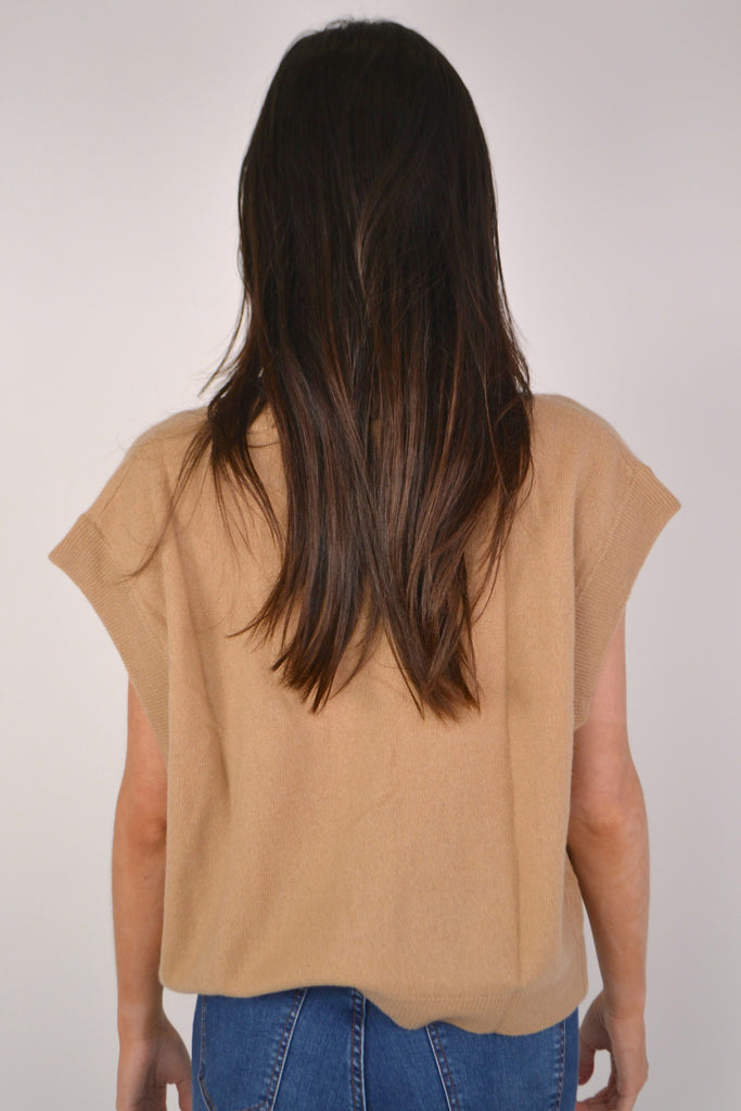 Back View - Camel Palm Cropped Cardi